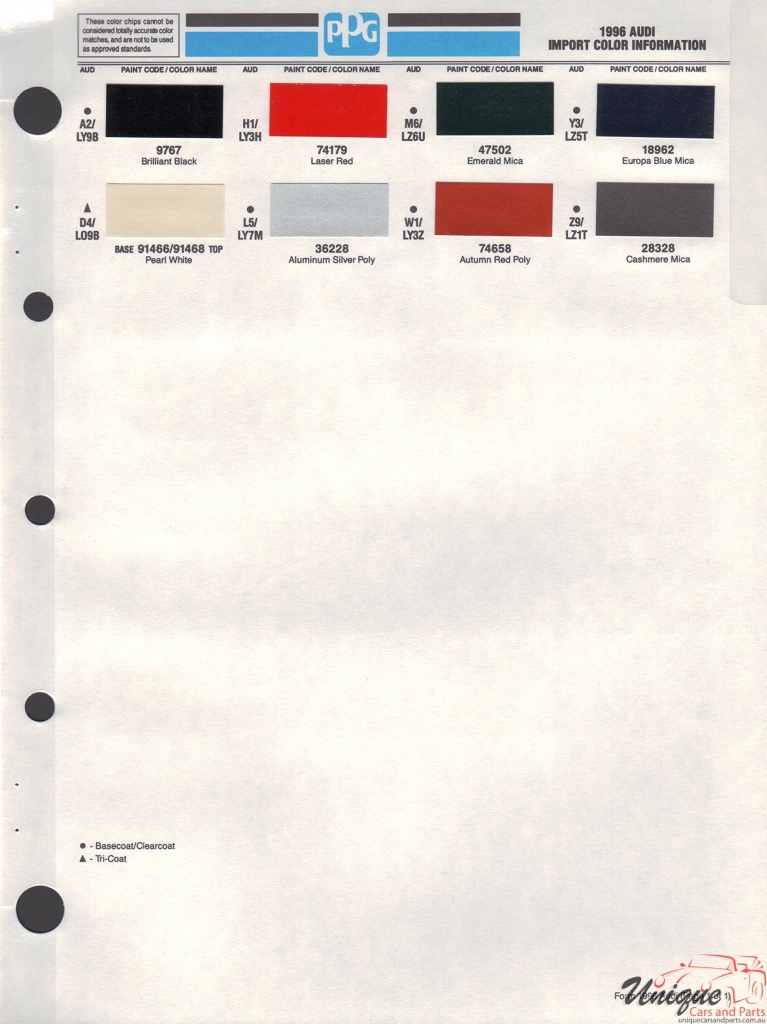 1996 Audi Paint Charts PPG
